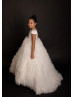 Cap Sleeves Ivory Lace Tulle Ruffled Stunning Flower Girl Dress